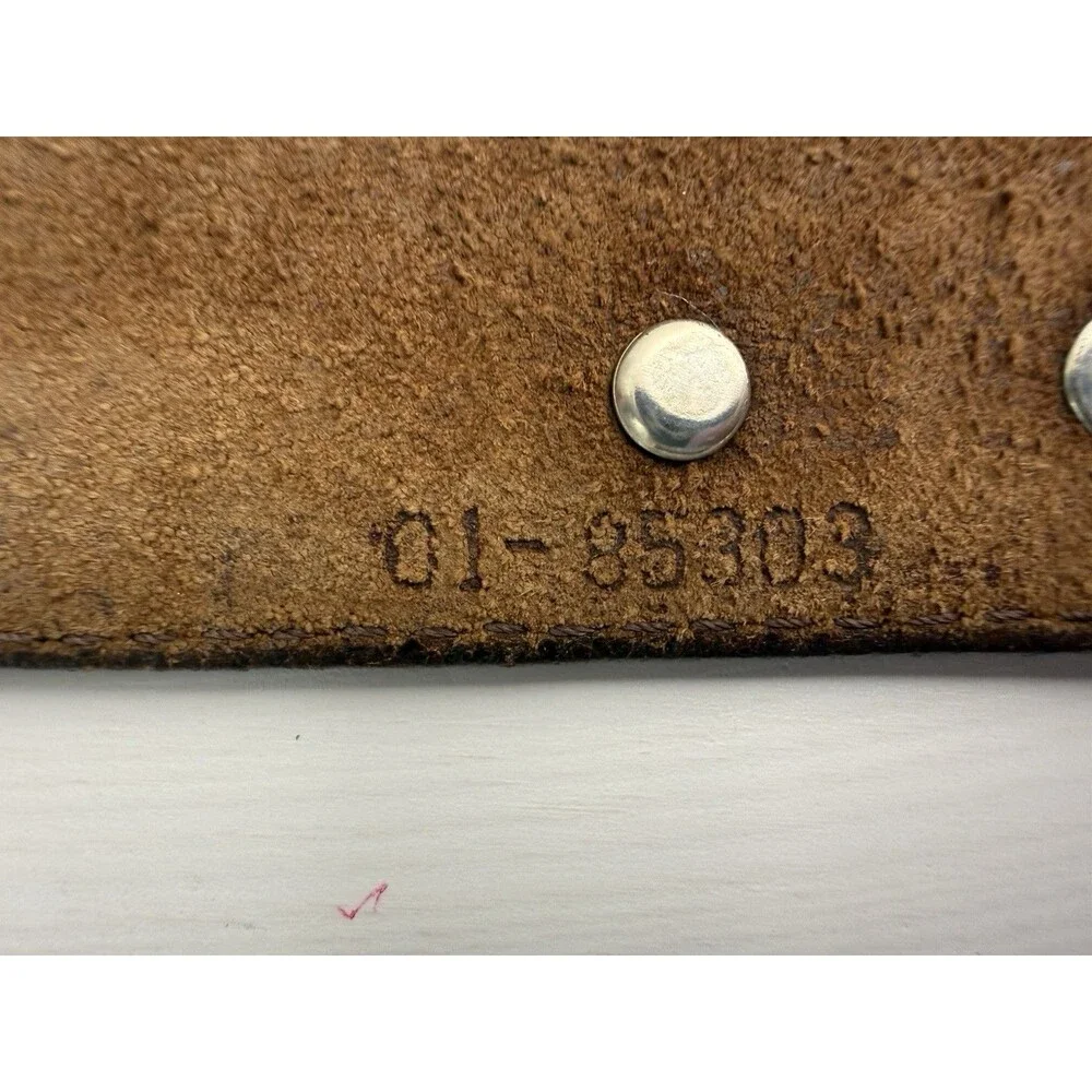 Vintage Tooled Leather Western Belt Silver Engraved Buckle Brown Size 40